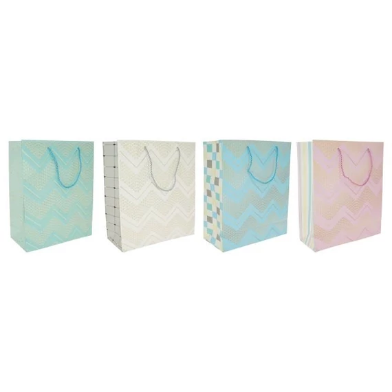 Papír ajándéktasak cikkcakk mintával 31×40×12 cm színes 4 féle