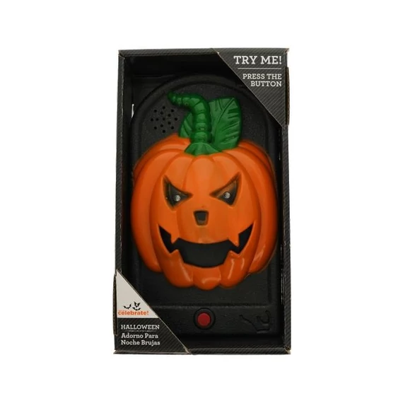 Beszélő Halloween tök ajtócsengő műanyag narancssárga, fekete 19 cm