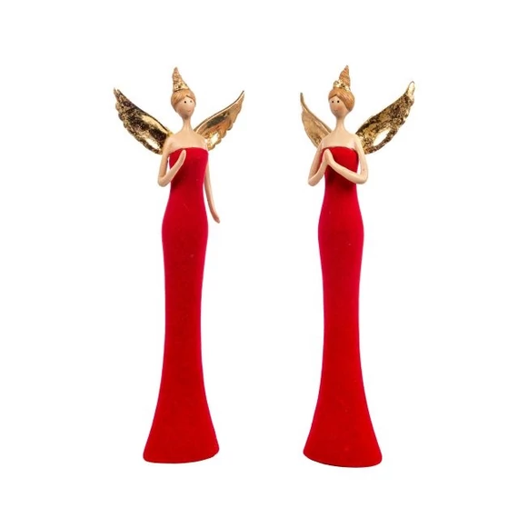 Álló angyal figura, 30,5 cm, piros, 2 féle