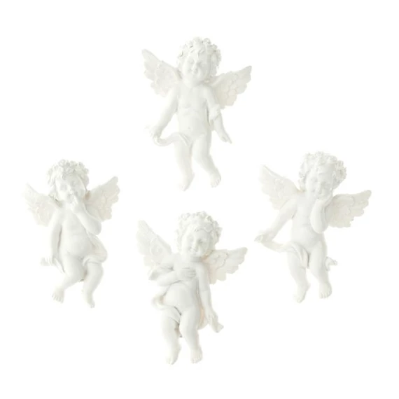 Ragasztható angyal, álló, poly, 5,2x2x7 cm, fehér, 4 féle