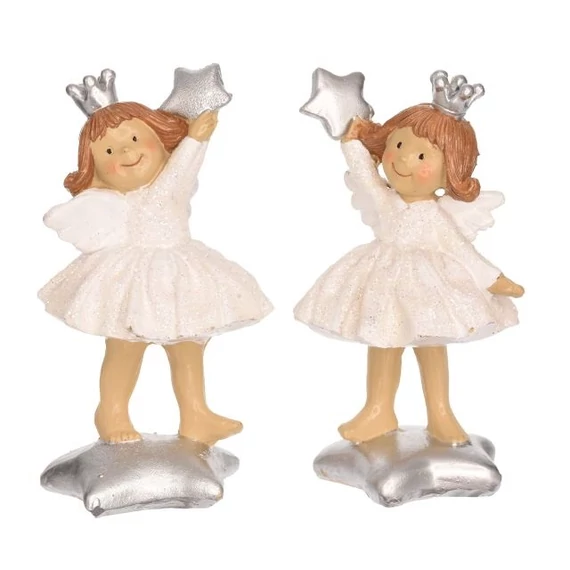 Gyerek lány csillaggal álló, poly, 7,5x6x13 cm, fehér, ezüst, 2 féle SSS