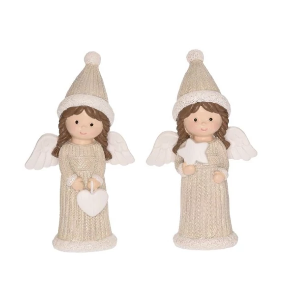 Angyal csillaggal és szívvel, poly, krém, 3,5x2x6 cm, 2 féle
