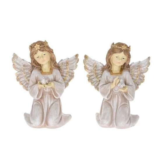 Angyal galambbal, LED-es, poly, natúr-arany, 21x15x25 cm, 2 féle