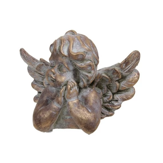 Angyal mellszobor, könyöklő, cement, antik arany, 22x13x16,5 cm