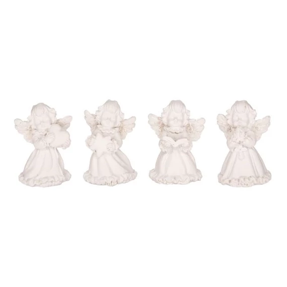 Angyal, poly, 3,5x2,6x4,7 cm, fehér, 4 db