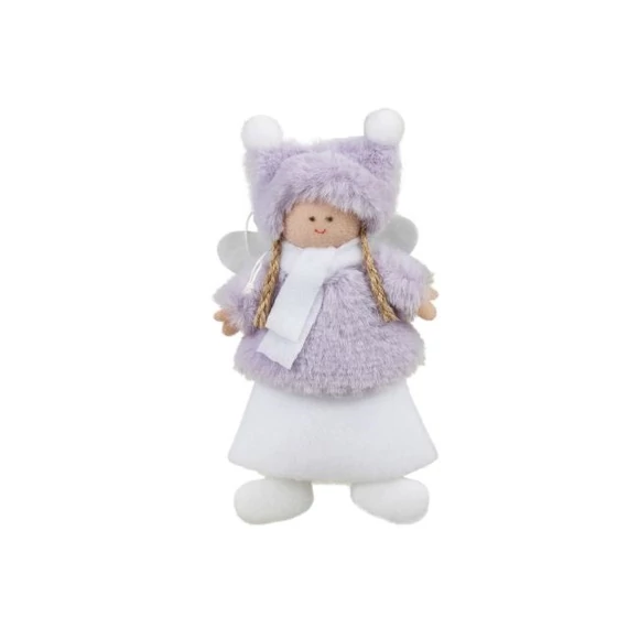Akasztós angyal sapkában, textil, 17 cm, lila, 4 db