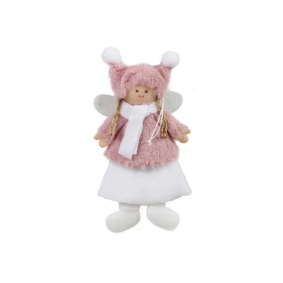 Akasztós angyal sapkában textil 17 cm, pink, 4 db