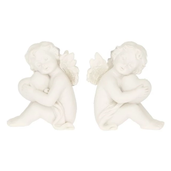 Ülő angyal szívvel, poly, 5,5×4×6,5 cm, fehér, 2 féle