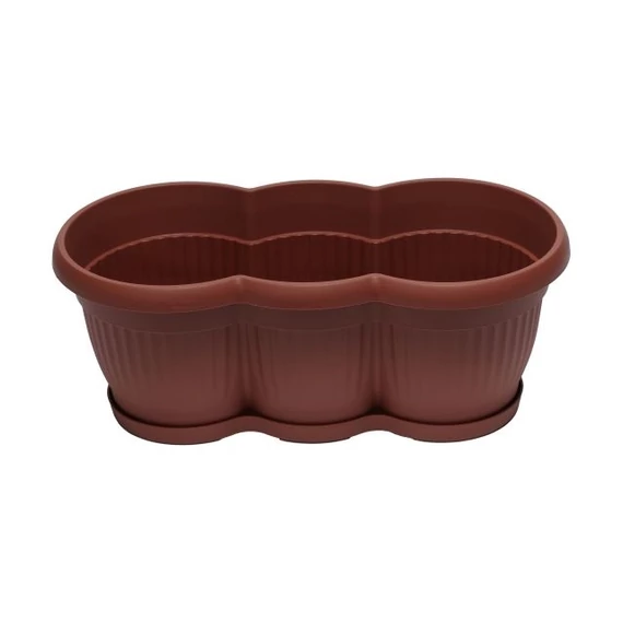 Balkonláda műanyag bordázott 3 virághoz terrakotta 20×40×15 cm