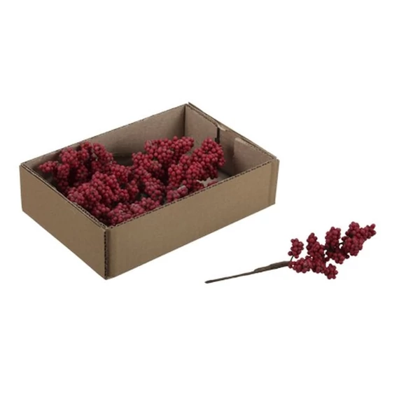Betűzős bogyós ág dobozban, műanyag, 9 cm, piros, 12 db