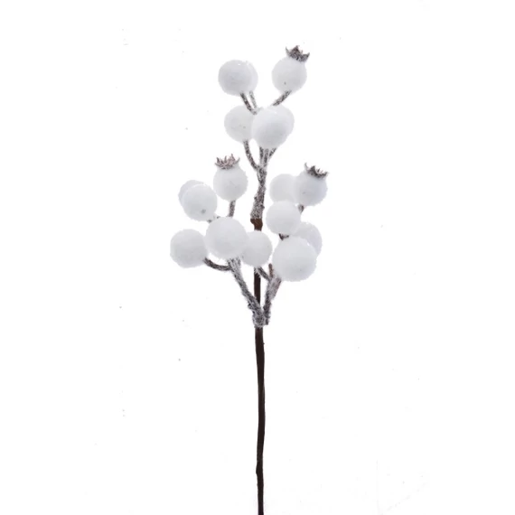 Bogyós ág, polyfoam, 21,5 cm, fehér, 10 db