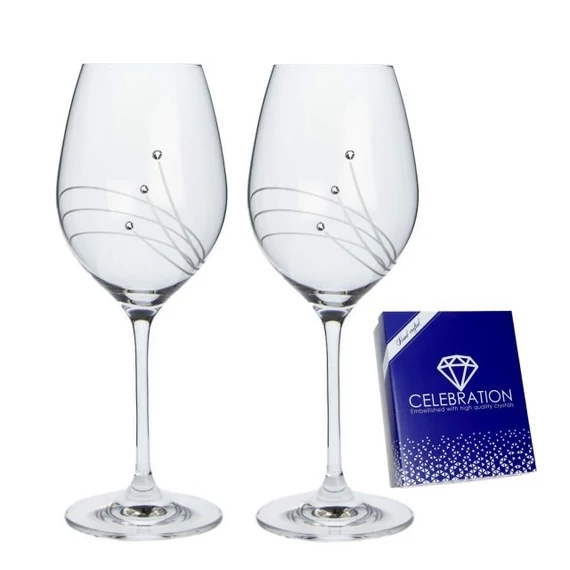 Üveg borospohár Swarovski dísszel, 470 ml, átlátszó, 2 db
