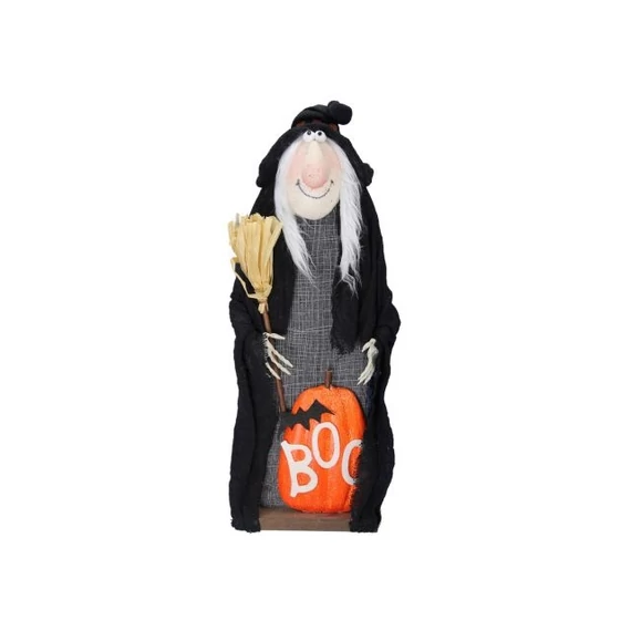 Textil boszorkány, Halloween tökkel, 61 cm, fekete