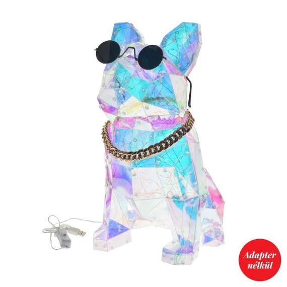 Bulldog LED-es szemüveggel lánccal műanyag 39 cm irizáló