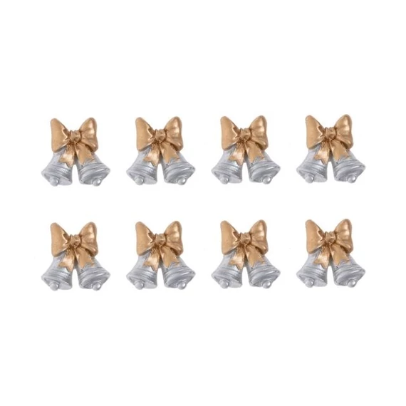 Öntapadós csengő, poly, 2,4x2,4x0,9 cm, arany, ezüst, 8 db