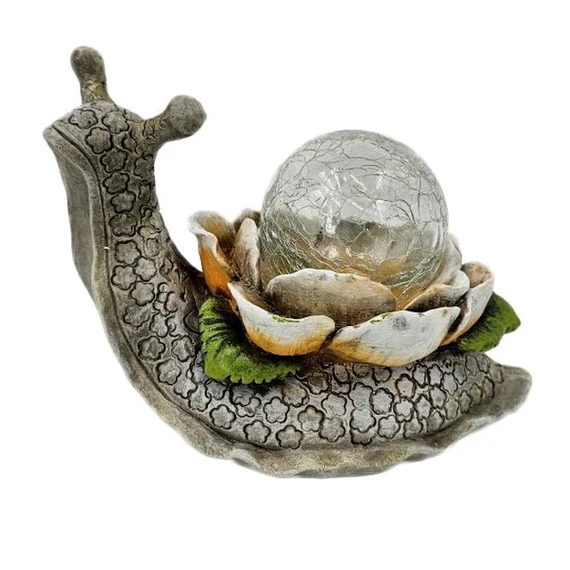 Csiga virággal, LED-es gömbbel, poly, bézs, sárga, 20x11,5x16,5 cm