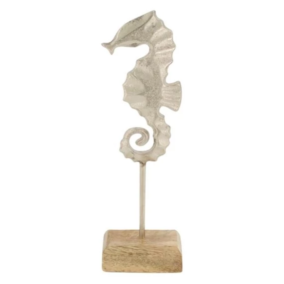 Csikóhal dekor, fém 8x5x24 cm ezüst