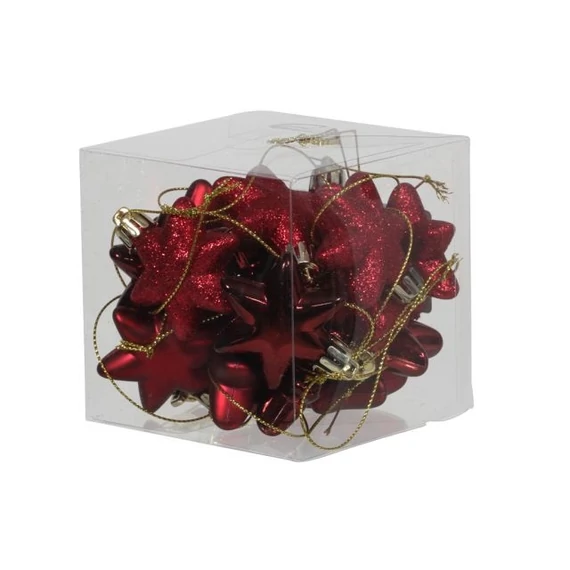 Műanyag csillag, fényes-matt-glitteres, 5 cm, bordó, 18 db
