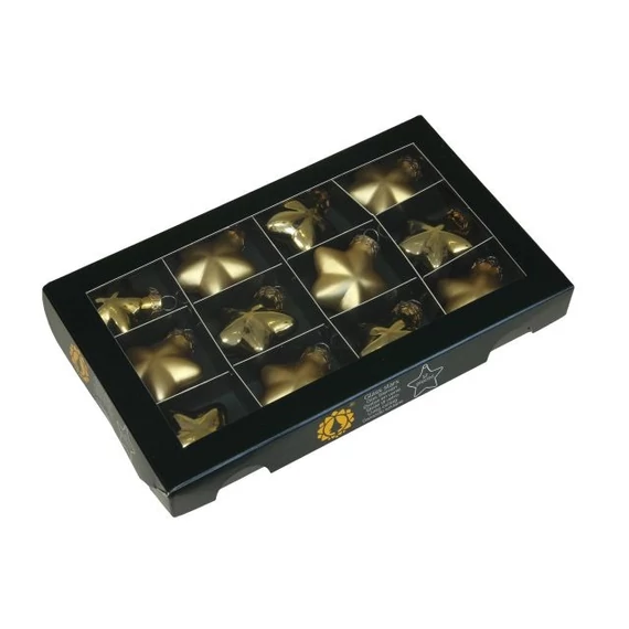 Üveg csillag, 4 cm, bright gold combi, 12 db