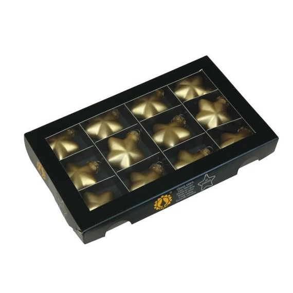 Üveg csillag, 4 cm, bright gold mat, 12 db