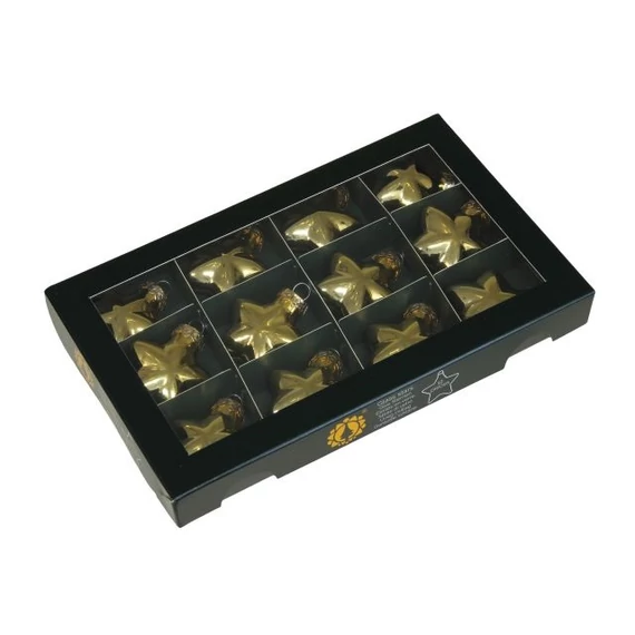 Üveg csillag, 4 cm, bright gold shiny, 12 db