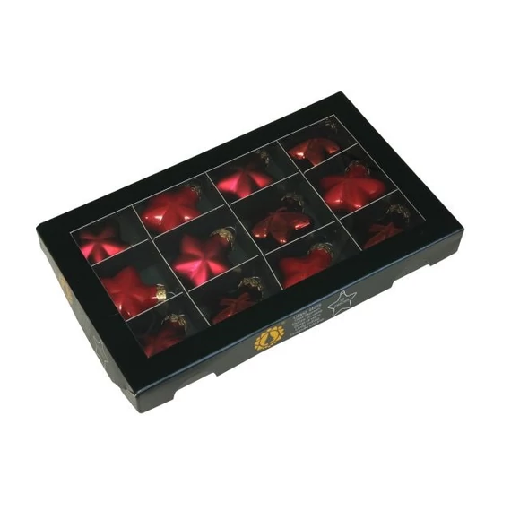 Üveg csillag, 4 cm, christmas red, 12 db