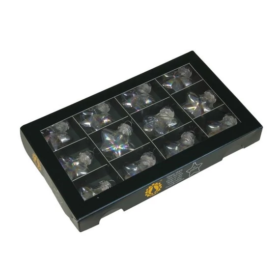 Üveg csillag, 4 cm, clear pearl, 12 db