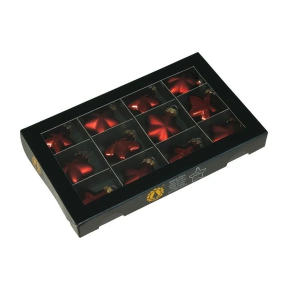 Üveg csillag, 4 cm, dark red combi, 12 db