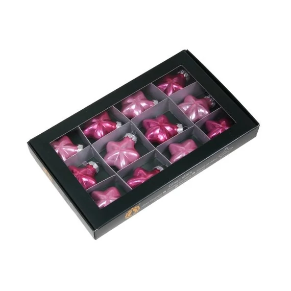 Üveg csillag, 4 cm, pink opal, 12 db