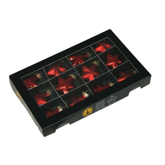 Üveg csillag, 4 cm red combi, 12 db