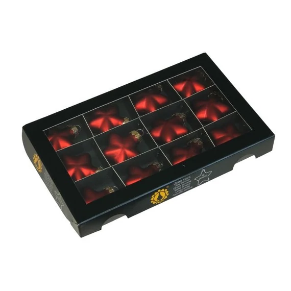 Üveg csillag, 4 cm red mat, 12 db