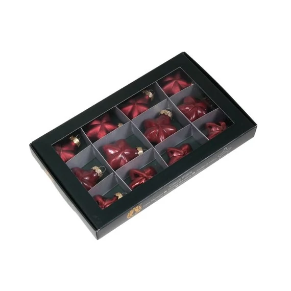 Üveg csillag, 4 cm, ruby, 12 db