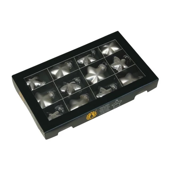 Üveg csillag, 4 cm silver combi, 12 db