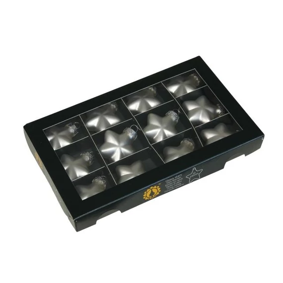 Üveg csillag, 4 cm silver mat, 12 db