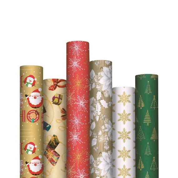 Karácsonyi mintás csomagolópapír, 0,7x2 m, vegyes (50 db)