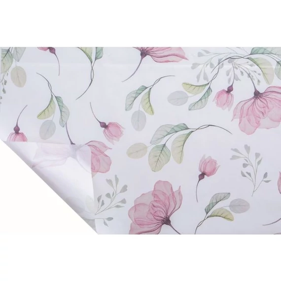 Csomagolópapír, anemone mintás, vízálló, fehér-rózsaszín, 0,8 m x 20 m