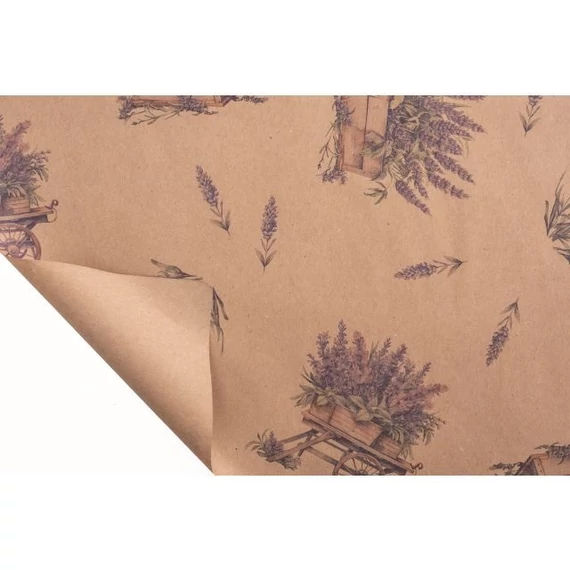 Csomagolópapír, levendula mintával, vízálló, natúr, lila, 0,8 cm x 40 m
