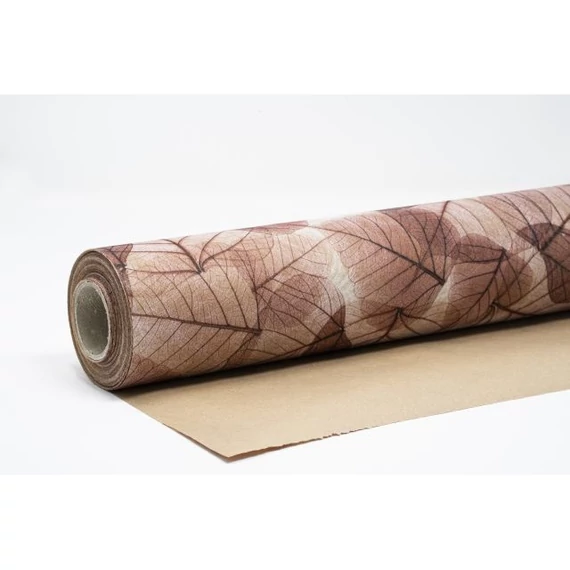 Vízálló csomagolópapír levél mintával, bordó, 750 mm x 25 m