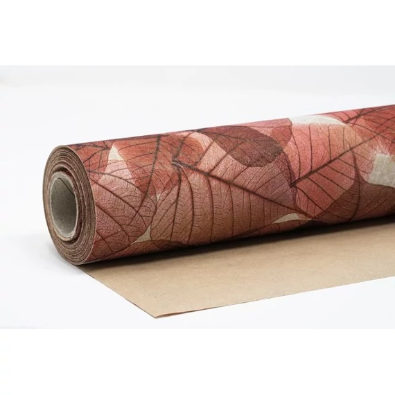 Vízálló csomagolópapír levél mintával, piros, 750 mm x 25 m