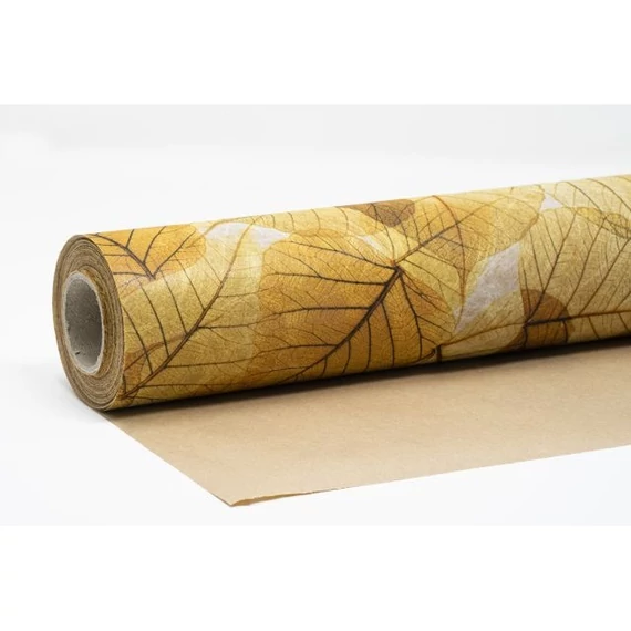 Vízálló csomagolópapír levél mintával, sárga, 750 mm x 25 m