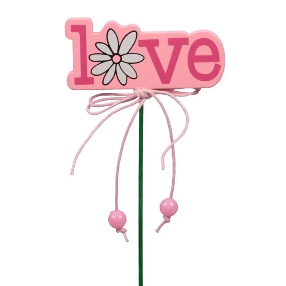 Betűzős fa dekoráció LOVE felirattal rózsaszín 6,5x3 cm 12 db