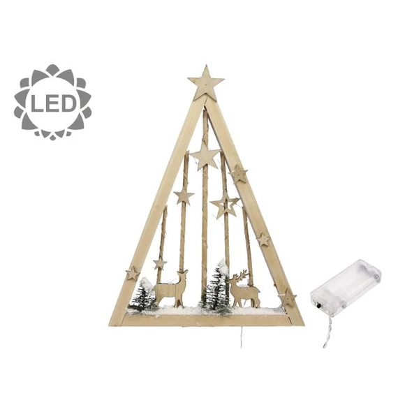 Dísz csillaggal, szarvassal LED-es fa 47x36 cm natúr