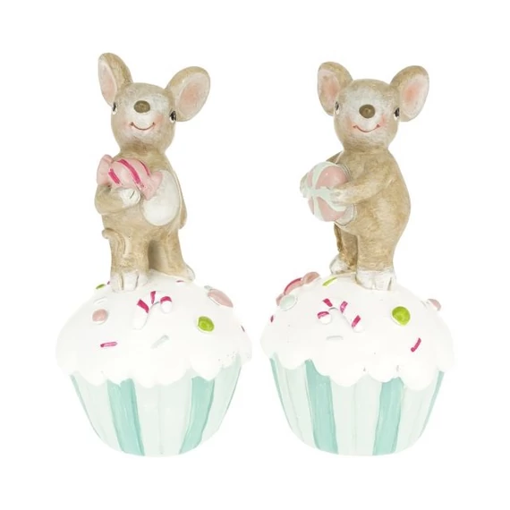 Poly egér cukorkával muffinon álló 6,5x6,5x13 cm menta, bézs (2 féle)