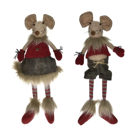 Lógólábú egér fiú és lány, textil, piros-barna, 17x11,5x35 cm, 2 féle