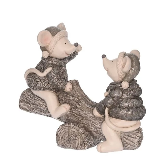 Egerek libikókán, poly, fehér és szürke, 21,5x10,5x20,5 cm