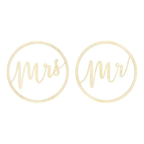 Fa dekor Mr+MRS felirat akasztós 38 cm natúr 2 db