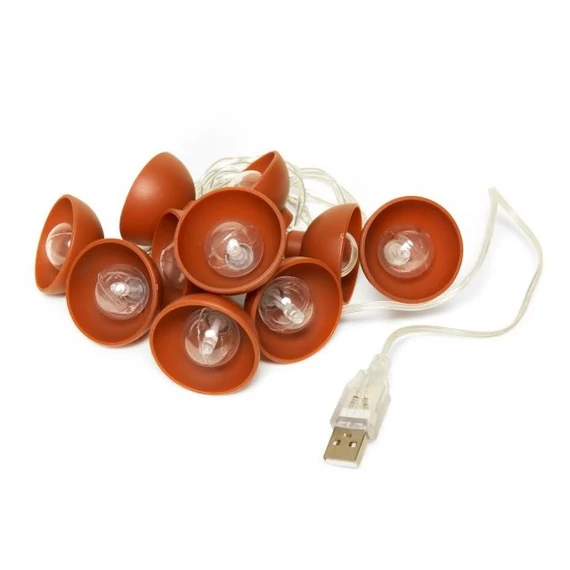Fényfűzér, 10 db terrakotta jellegű izzóval, USB, 210 cm