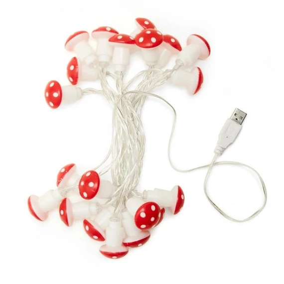 Fényfűzér, 20 db gomba formájú izzóval, USB, 300 cm