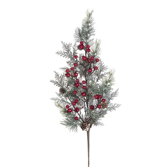 Fenyő ág bogyókkal, betűzős, 80 cm, műanyag, zöld és piros