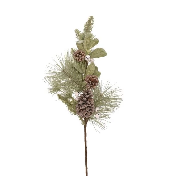 Betűzős fenyőág tobozzal és csengettyűvel, műanyag, zöld, 80 cm